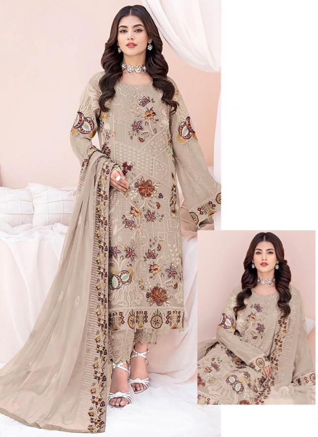 Faux Georgette Beige Eid Wear Embroidery Work Pakistani Suit